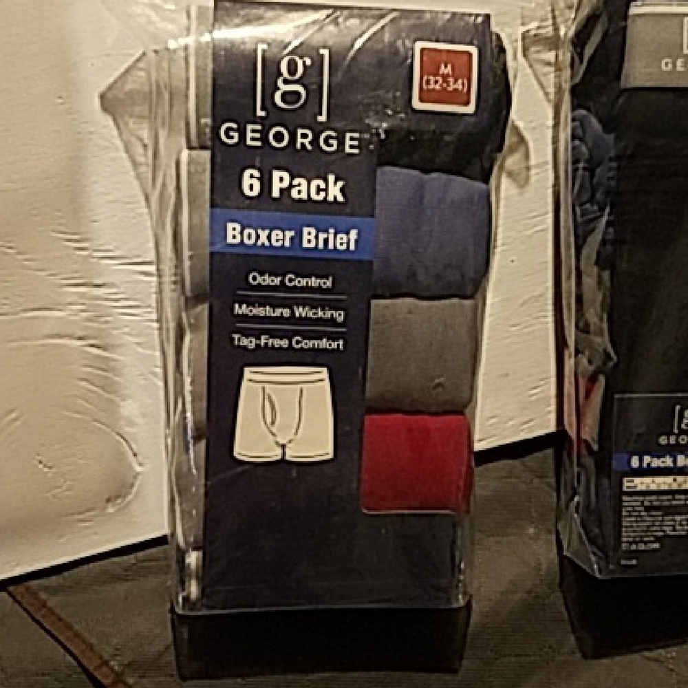 Boxer Briefs 6-Pack -2 Black, Gray, 2 Blue, Red Tag Free Moisture Wicking 32-34M